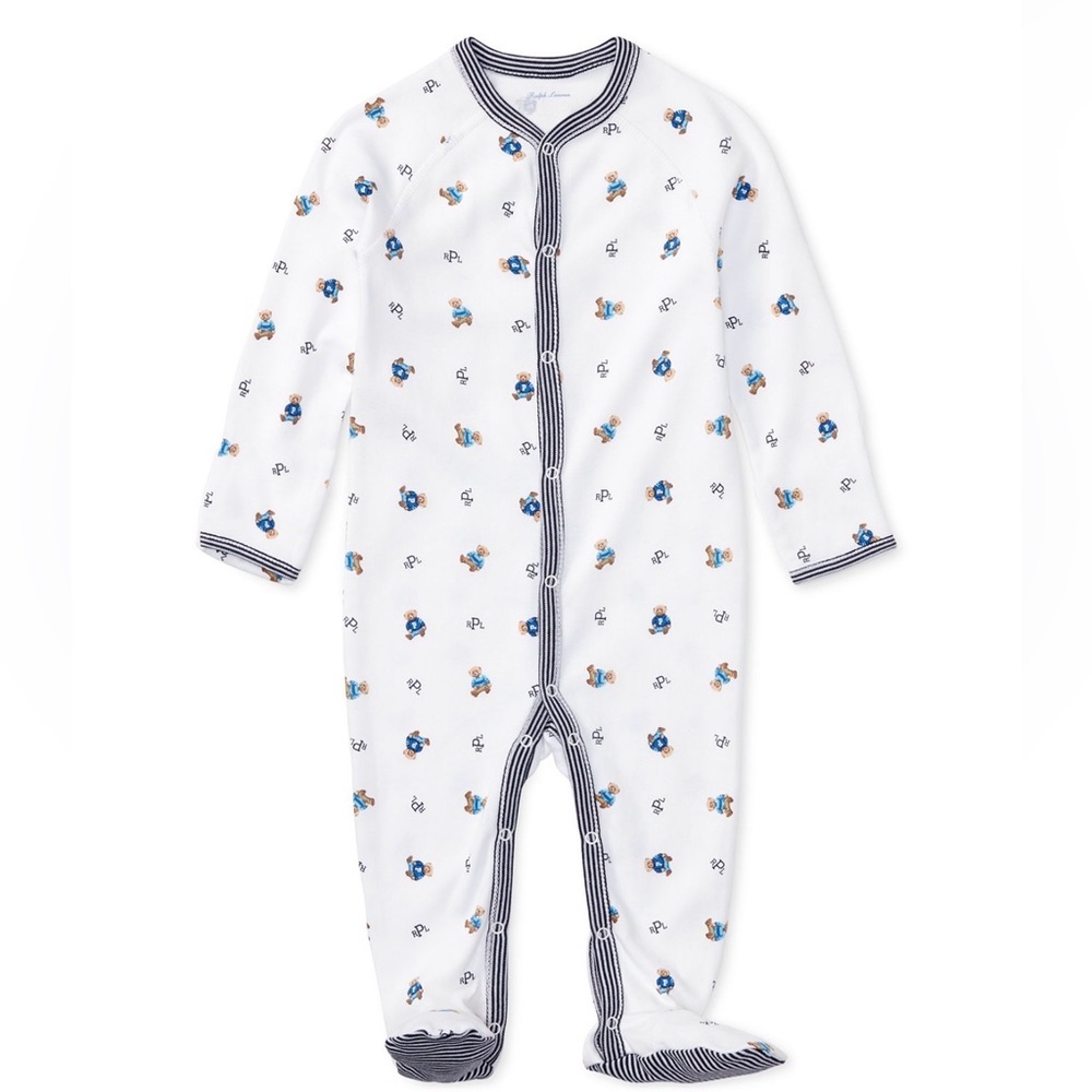 Ralph Lauren Baby Teddy Bear Footie‎ Coverall Sz 6 Months Cotton Kawaii